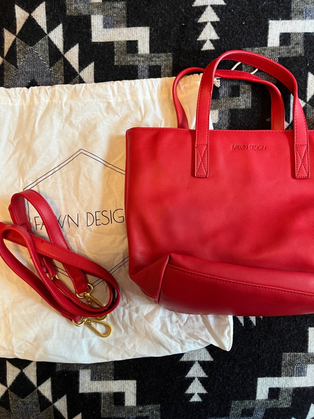 Fawn Design Red Leather Tote with Detachable Strap